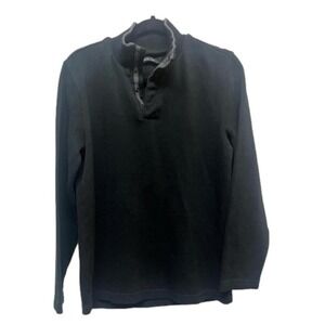 Mark Law Men's 1/4 V-Neck Black Collared Sweater Size M Snap Button Closure‎